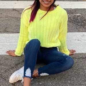 neon yellow long sleeve knit sweater